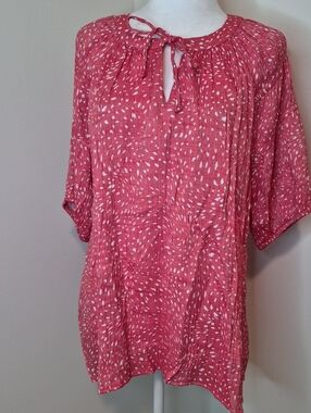 Wonderly Women's Pink Tie-Neck Dotted Tunic Size XL